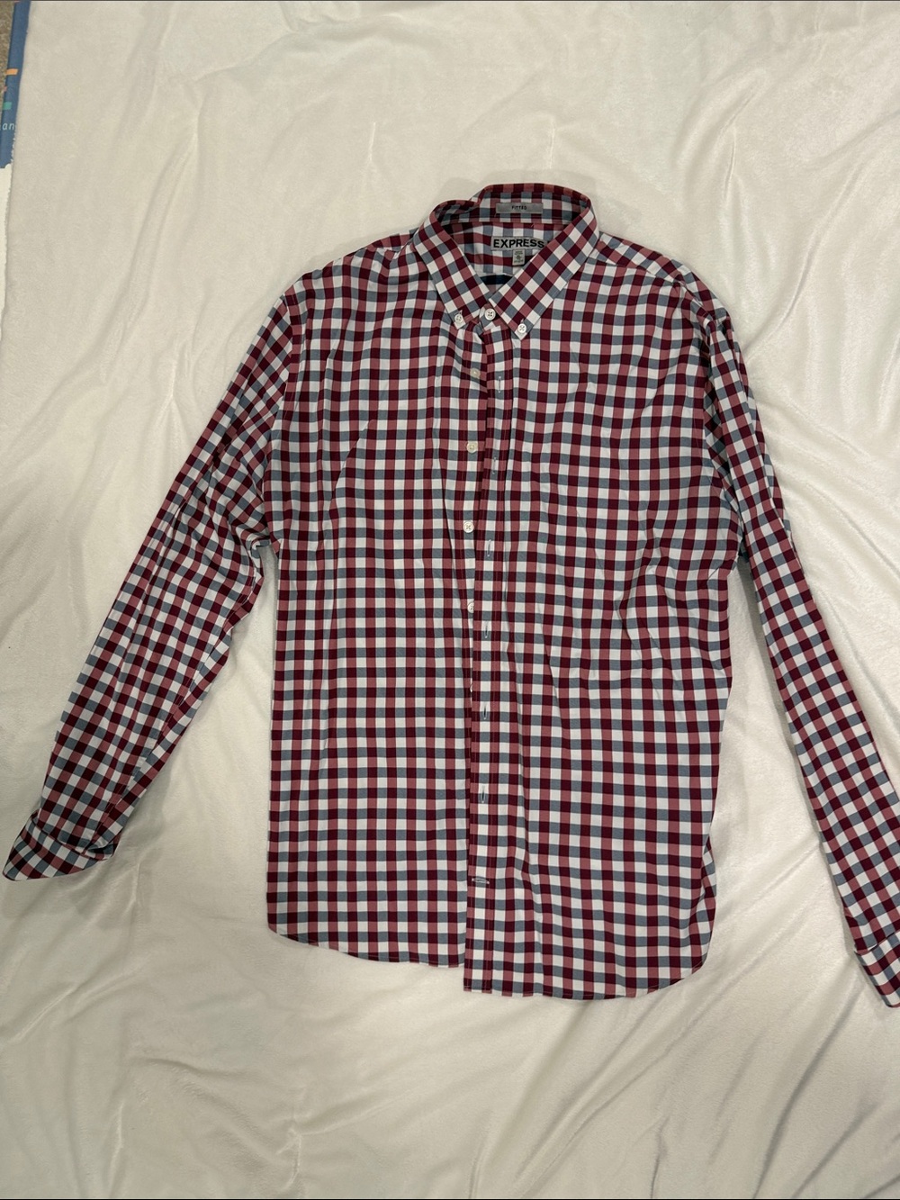 Express Men's Red and White Gingham Button-Down Shirt